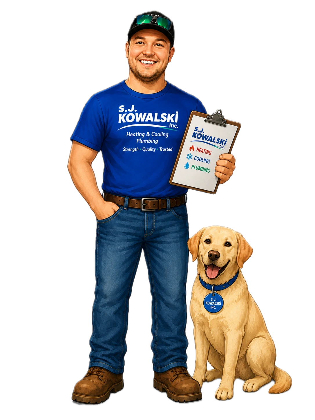 SJ Kowalski water treatment technician with company dog